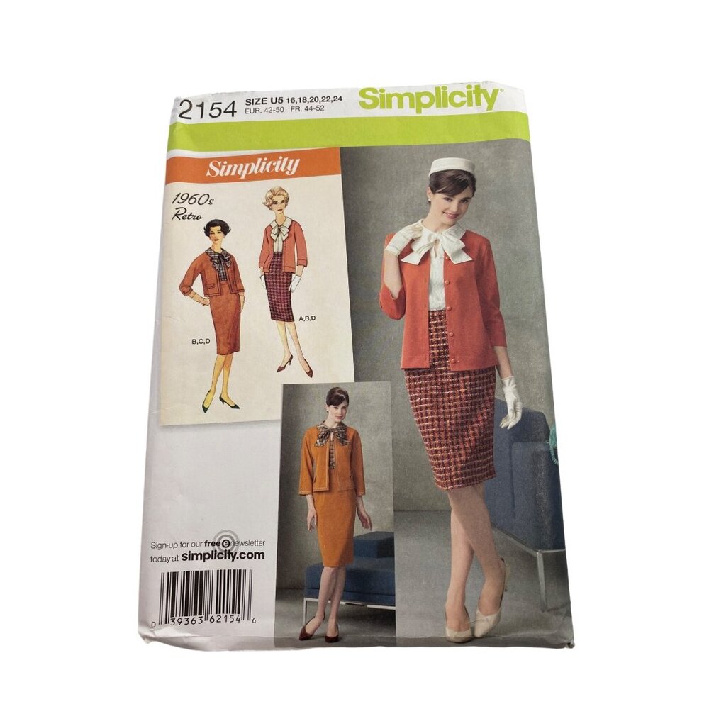 Simplicity 2154 Sewing Pattern 60s Misses' Blouse Skirt Jacket Cardigan Sz 16-24